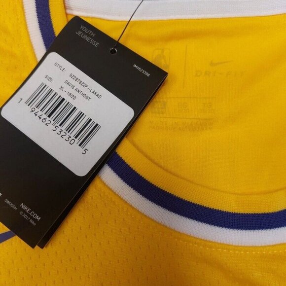 Nike Los Angeles Lakers Swingman Jersey Boys XL 18/20 Anthony Davis #3 Gold - Picture 4 of 8